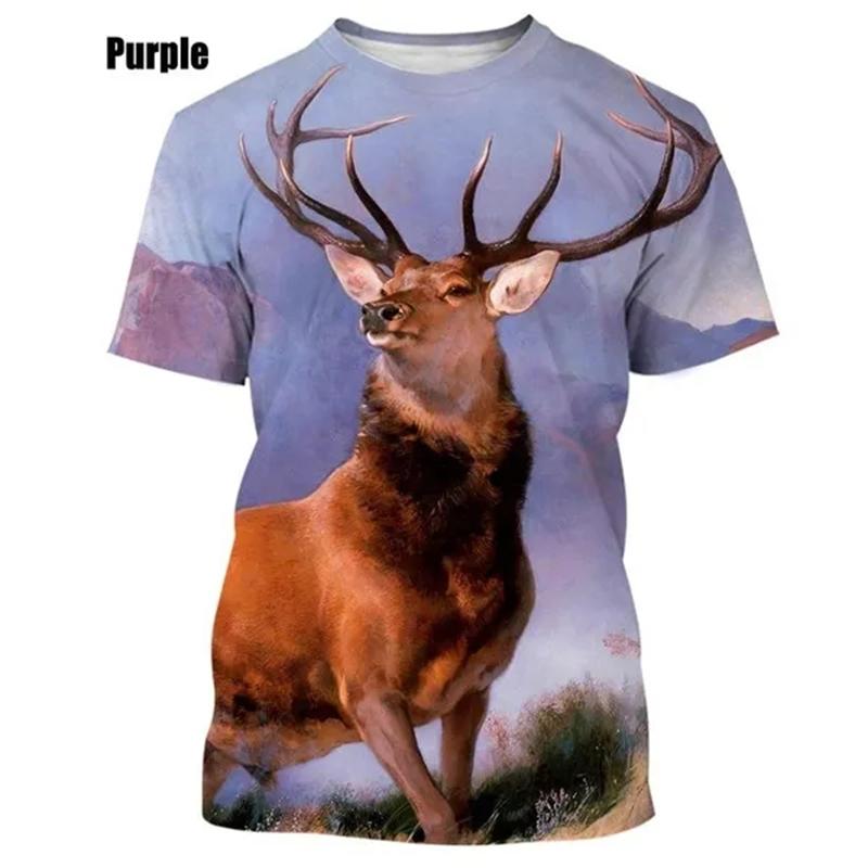Sommeroverdeler Herre Dame Elg Elg Hjort Jakt Kamuflasje 3D All Over Printed Oversized Kortermet T-skjorte Kule Klær Topper