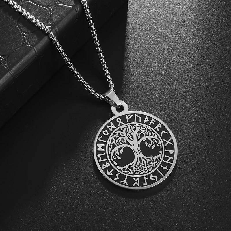 Fashion Personality Tree of Life Round Brand Pendant Necklace Creative Stainless Steel Necklace Jewelry for Men and Women