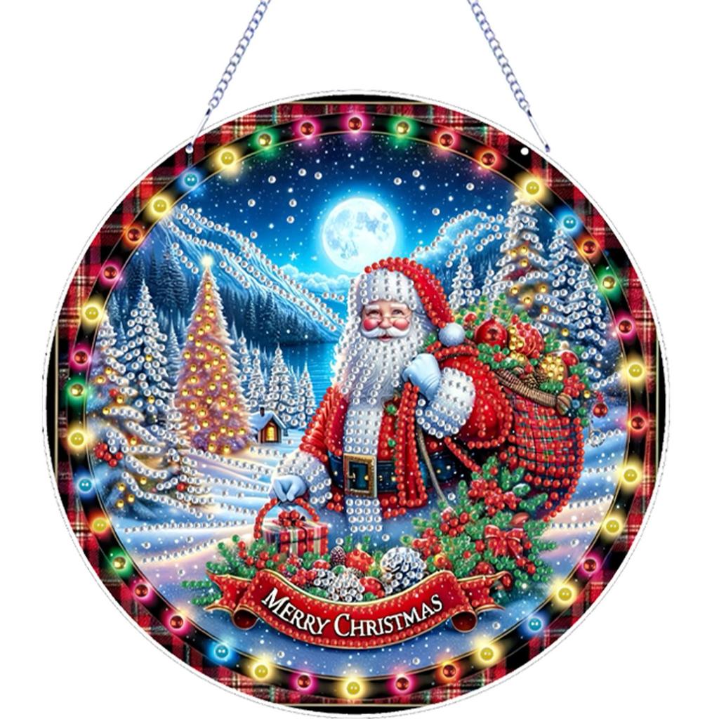 Xmas Theme 2D Flat DIY Double Sided Hanging Diamond Art Kits Rhinestone Diamond Art Window Pendants DIY Home Decor Hanging Charm