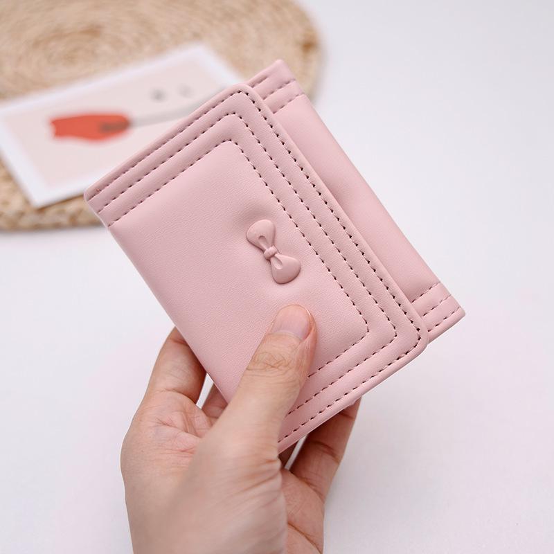 2026 Spring/Summer Women's Tri-fold Wallet with Cute Bow Design & Large Capacity Coin Purse