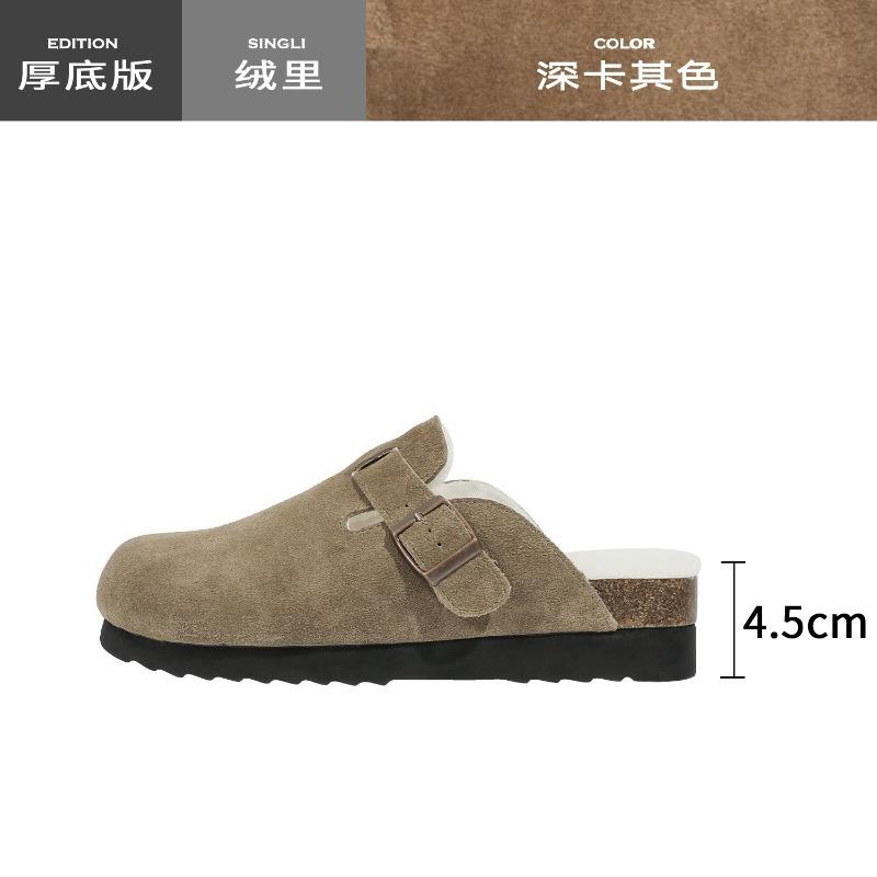 

Thick-bottomed velvet bag head half slippers for women to wear new autumn and winter fluffy slippers Boken cotton mop 35