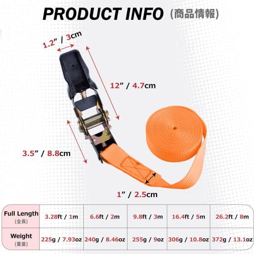 Azarxis Cargo Tie-Down Strap, Ratchet Lashing Belt, 2m, 3m, 5m, Tie-Down Strap, Secures Cargo, Motorcycle, Cargo Rack, Prevents Slippage, Moving, Tran