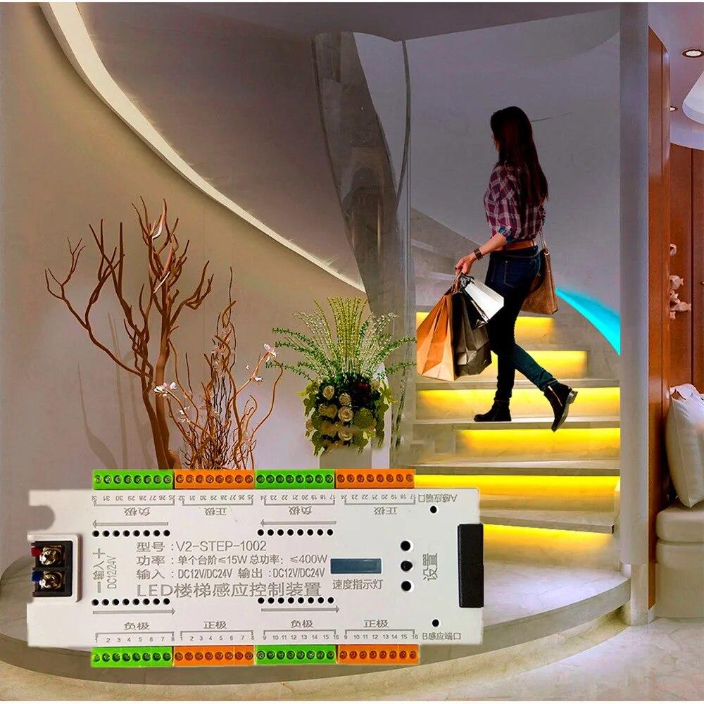 

Stair LED Motion Sensor Light Controller 32 Channel PIR Dimming Controler for Indoor Motion Night light 12V/24V LED Strip light