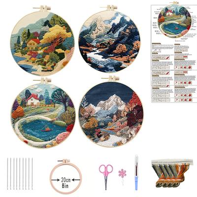 1set Riverside Cottage Landscape Series Hand Embroidery Material Set, Cross Stitch Beginner's Easy Tutorial and Tools, Craft Fabric Material Set