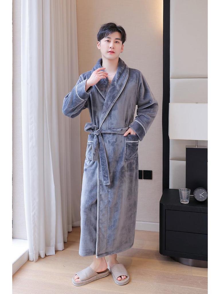 Couple's Coral Fleece Pajama Set: Women's & Men's Long, Thick, Warm Bathrobe for Autumn & Winter