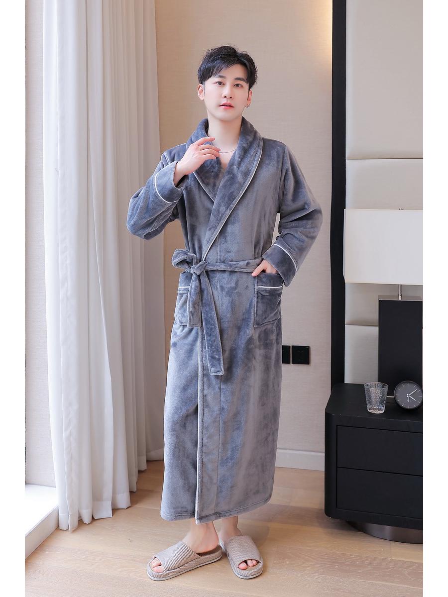 

Комплект коралловых флисовых пижам для пары: Женский и мужской длинный, толстый, теплый халат для осени и зимы Triple Extra Large (XXXL)