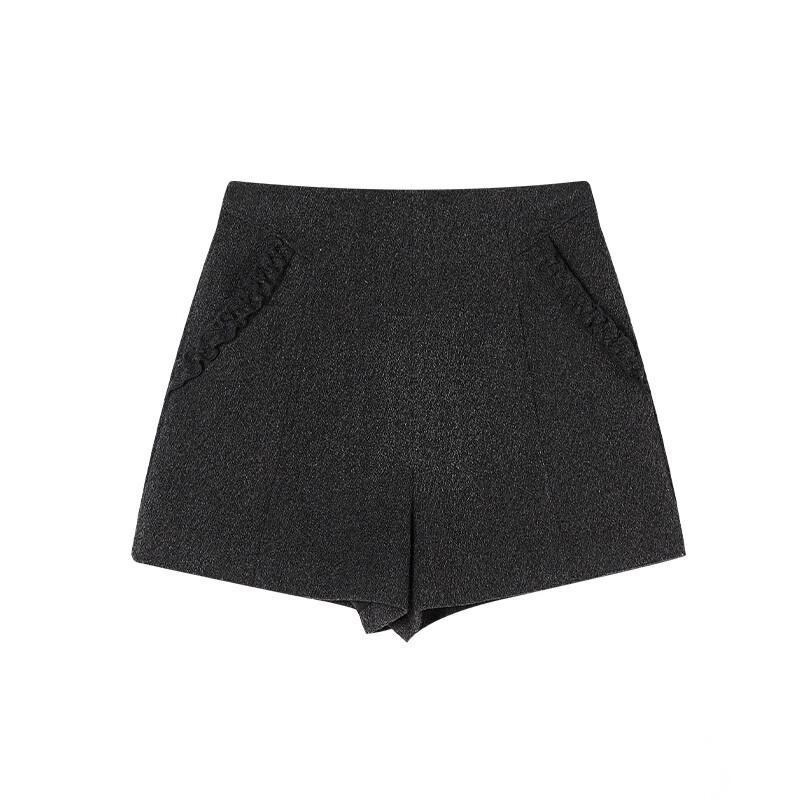 Xiangying Women's Faux Wool High-Waisted Wide-Leg Shorts