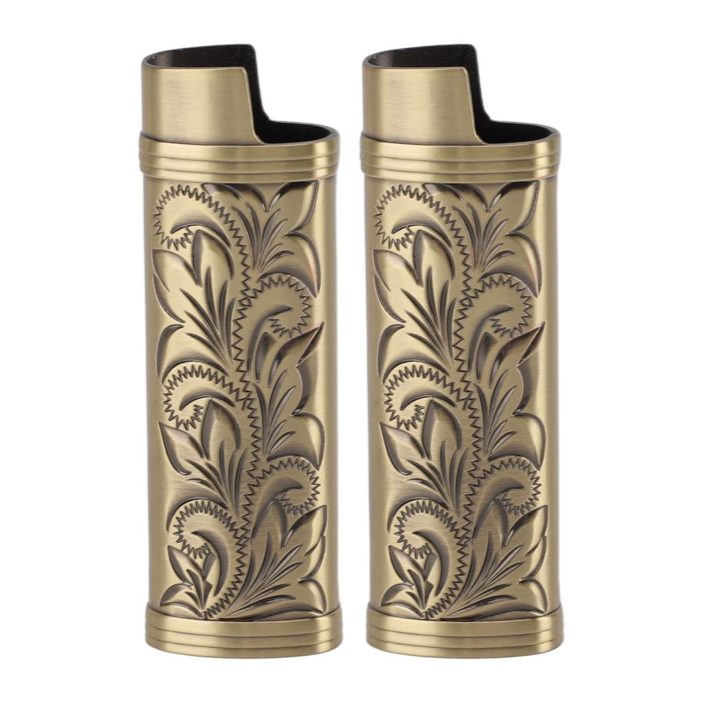 2Pcs Lighter Case Zinc Alloy Lighter Storage Container Floral Pattern for Outdoor Camping Hiking