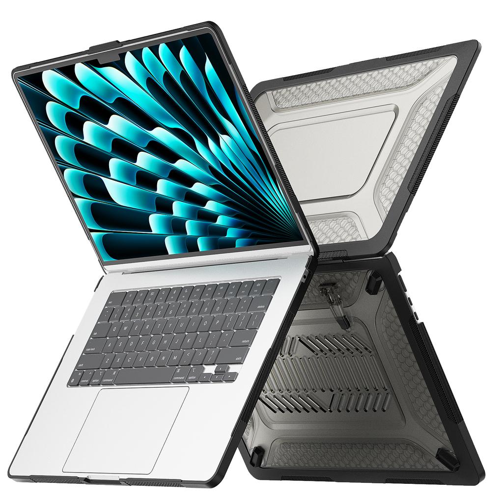 For Macbook Air 15 inch (2025)/(2024) A3114 M3/(2023) M2 A2941 Anti-Slip Laptop Case Honeycomb Heat Dissipation Kickstand PC+TPU Cover