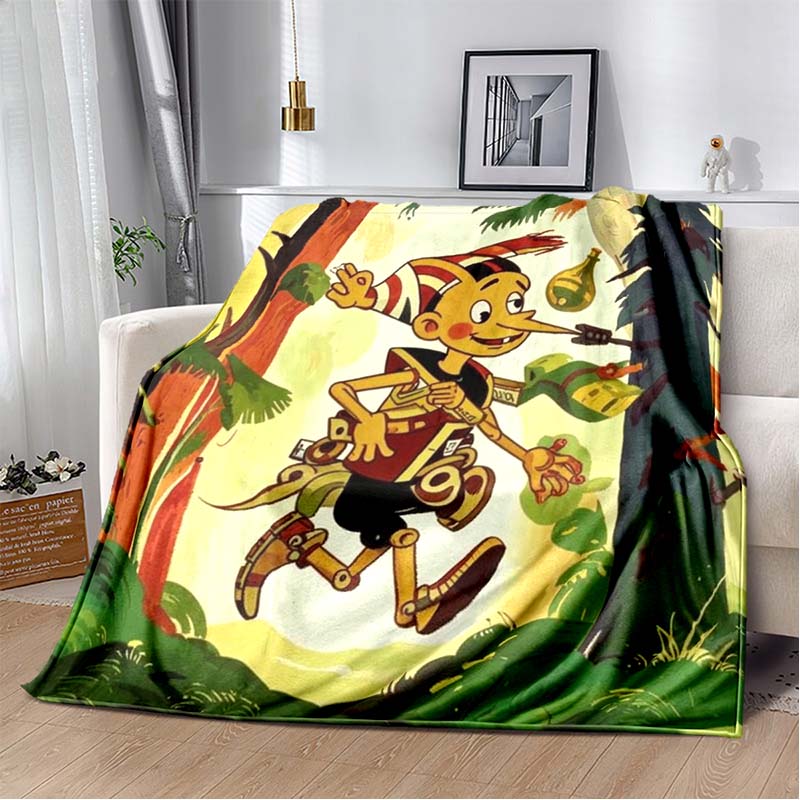Pinocchio Flanell-Kuscheldecke, Vintage Comicbuch-Story-Print Weiche Decke für Sofa Schlafzimmer Heimdekoration