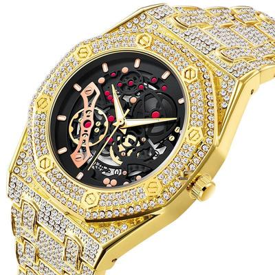 Relógio Masculino Hip Hop de Quartzo com Pulseira de Liga Metálica Cravejada com Diamantes, Moderno e Descolado com Recurso de Calendário.
