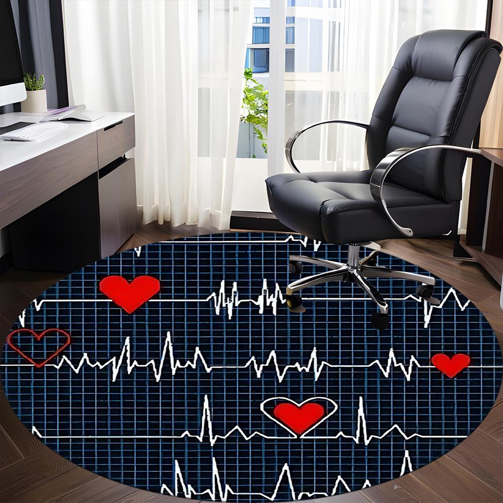 1pc Heartbeat Chair Carpet for Office, Round Polyester Mat, Indoor Decor for Office, Easycare Fabric, Washable Non-slip Area Carpet