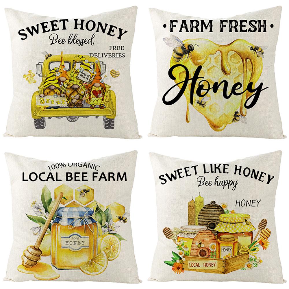 Pillow Cover Set for Spring Polyester Printed Bee Pillow Cover Living Room Sofa Pillow Cushion