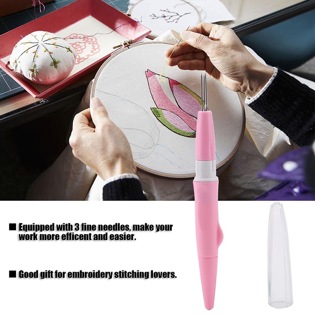 Embroidery Felting Needle Punch Pen with 3 Fine Needles Set Tool for   Craft  (Blue)