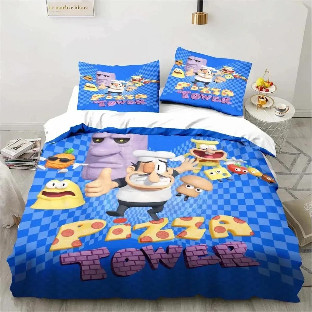 Edredón Torre de Pizza Estilo Pixel Clásico Juego Juego de Ropa de Cama Dormitorio Suave Moderno S Cómodo