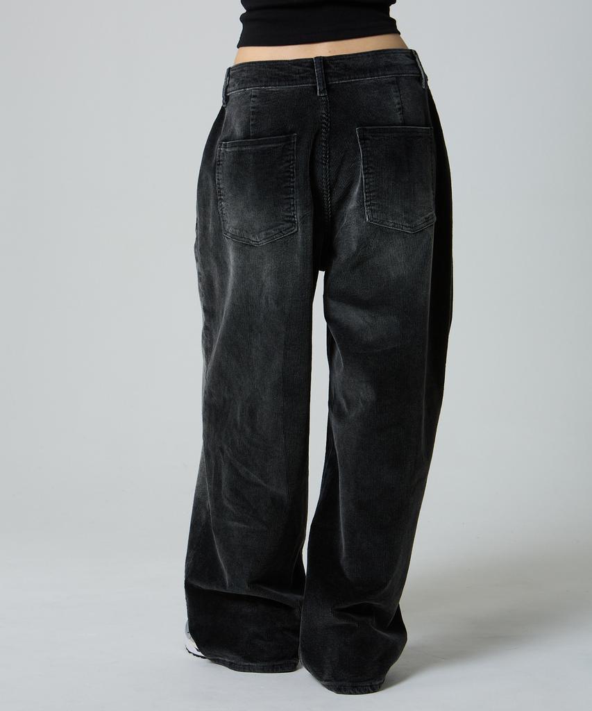 Unknown Planet Custom One-Pleat Wide Corduroy Pants Washed Black