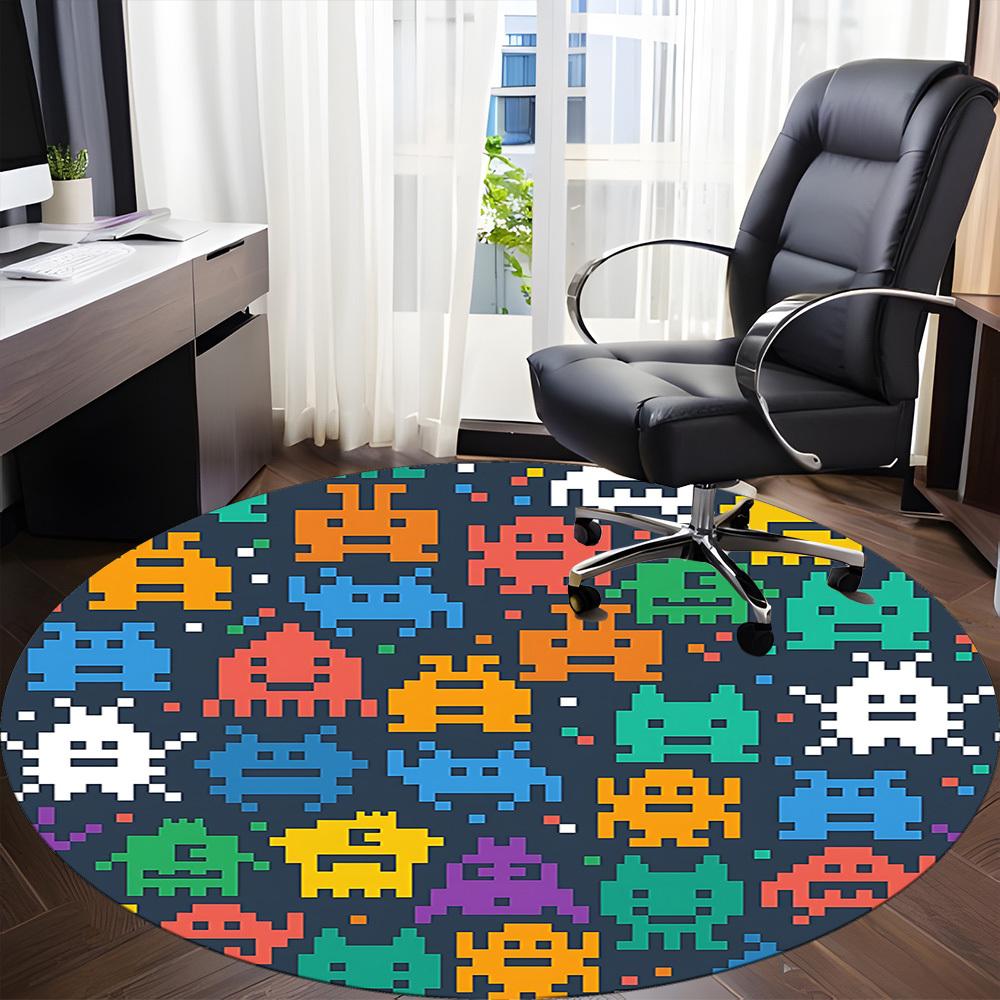 1pc Space Pixel Art Office Round Area Rug, Indoor Mat Suitable For Office, Under Office Chairs Bedroom Living Room Home Decor, Room Deco