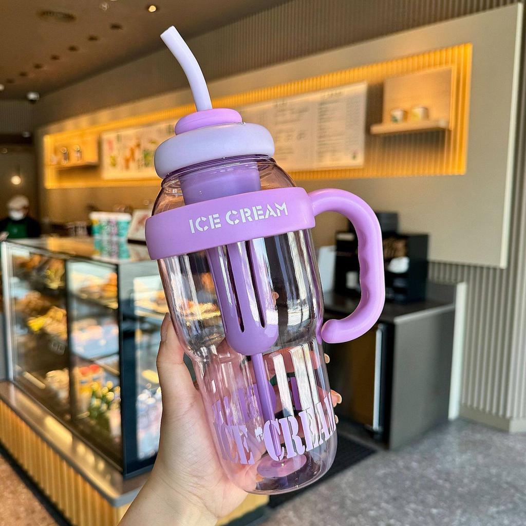 Water bottle Thickened Big Mac straw cup Large capacity flower teacup High value ice cup Summer portable plastic water cup