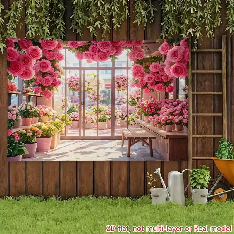 2D Pink Rose Flower Shop Backdrop Background Cloth