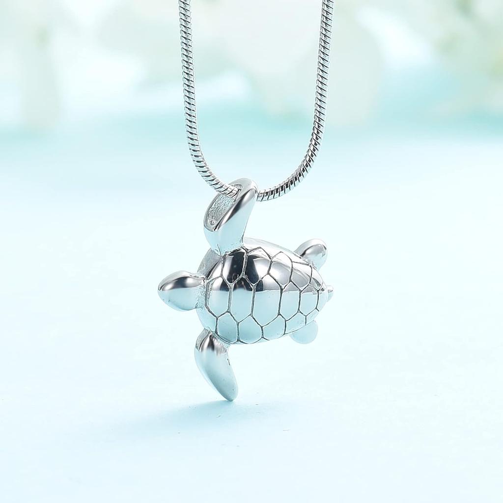 shajwo Sea Turtle Cremation Urn Necklaces for Ashes Stainless Steel Animal Urn Keepsake Jewelry Pendants for Men Women