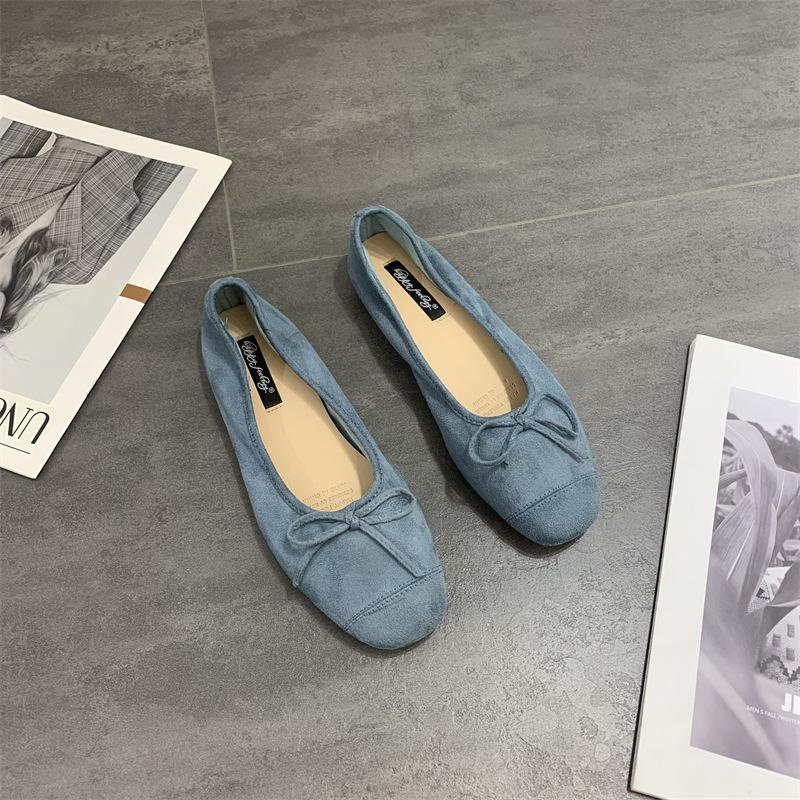 Pantofi Doudou de primăvară cu talpă plată, pantofi de damă 2025, nou primăvară, cu vârf pătrat, fundă, balerini de primăvară și toamnă, versatili, pantofi unici