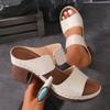 Summer Thick Heel High Heel European and American Sandals Light Hollow Solid Color Large Size Women's Slippers