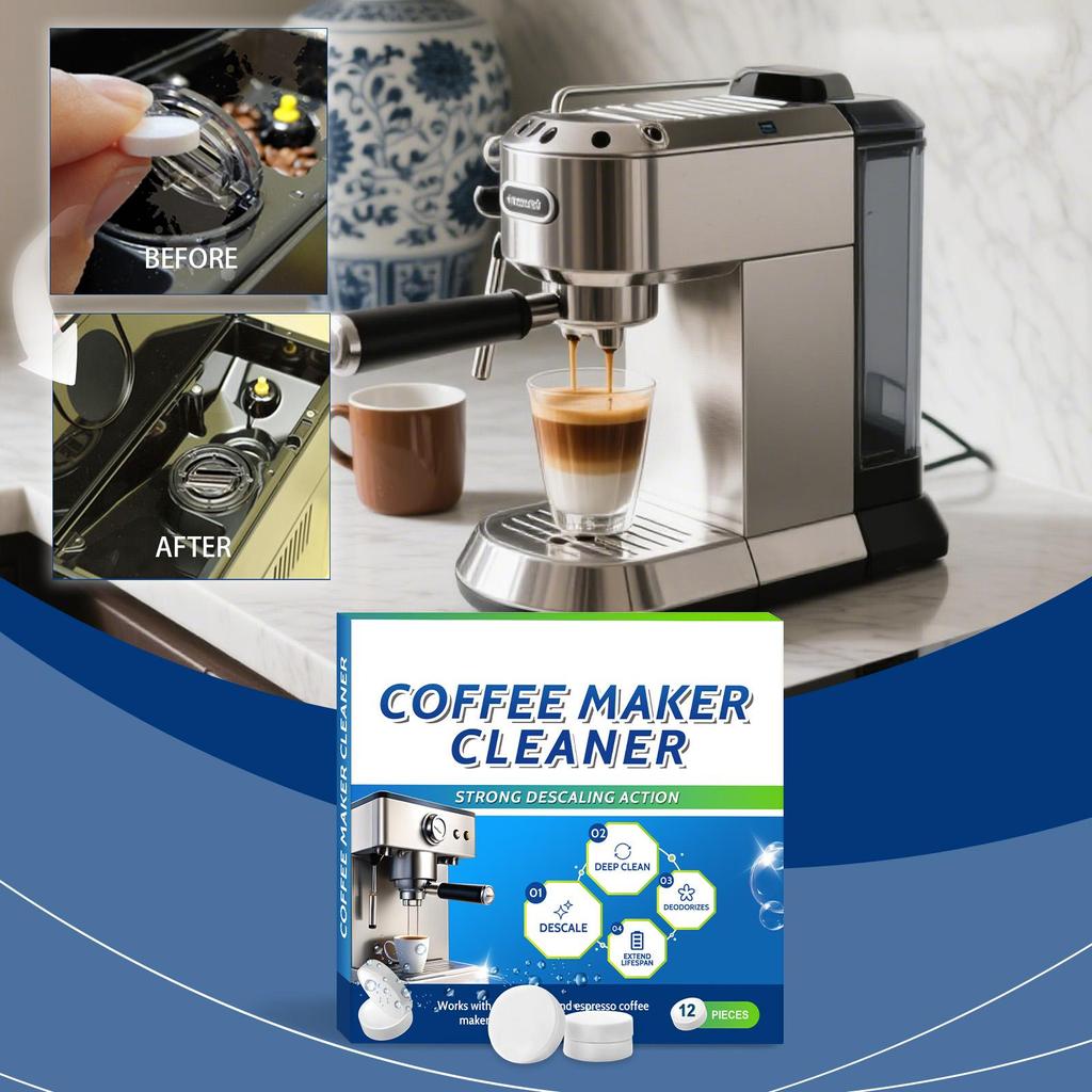 AMZ Coffee Machine Cleaning Tablets 12pcs - Gently Cleans  Stains and Limescale. Portable Universal Coffee Machine Cleaning and Care Tablets.