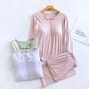 Women's Spring/Autumn Modal Pajama Set: Padded Cup, Long Sleeve, Long Pants, Side Pocket, Loose Fit - Wear Indoors or Out.