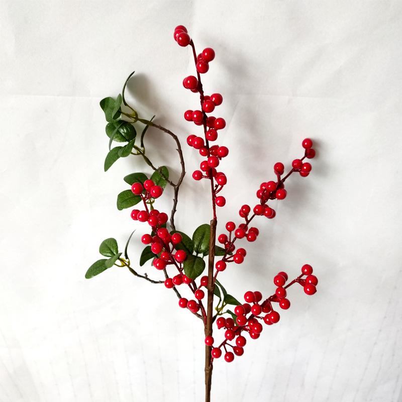 

Рождественский искусственный цветок ягоды с красными фруктами, платан, зеленое растение, длинная ветка из пеноматериала, богатый фрукт, искусственный цветок, растение