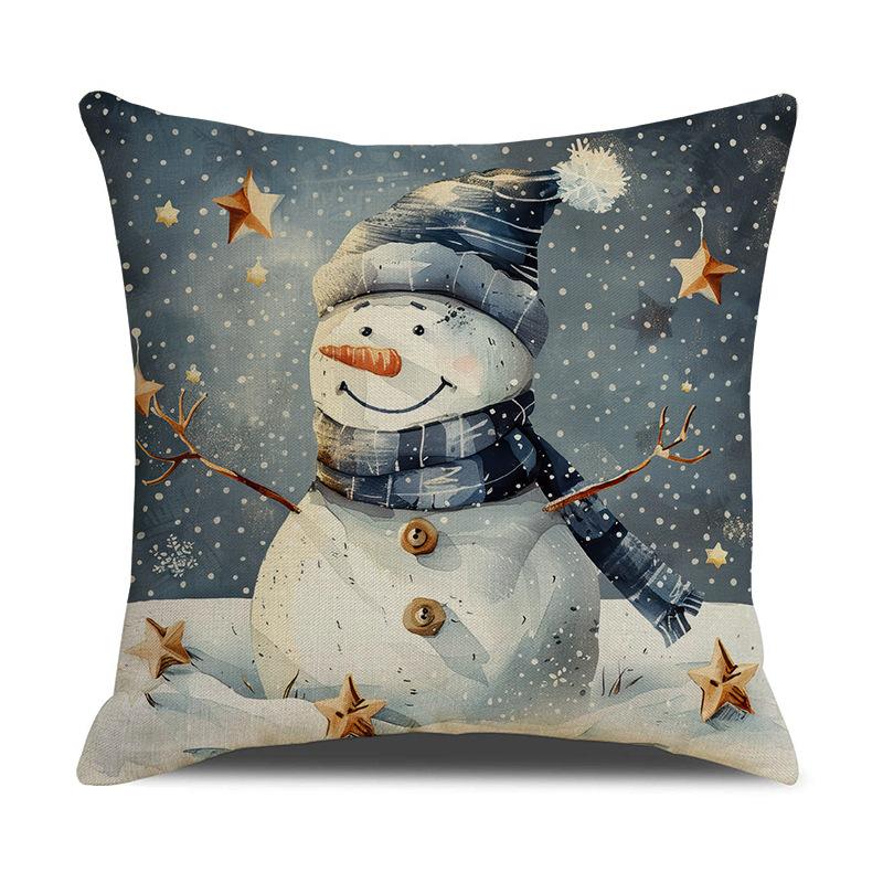 Christmas Pillow Case Snowman Print Decorative Cushion Living Room Festive Atmosphere Arrangement Sofa Pillow
