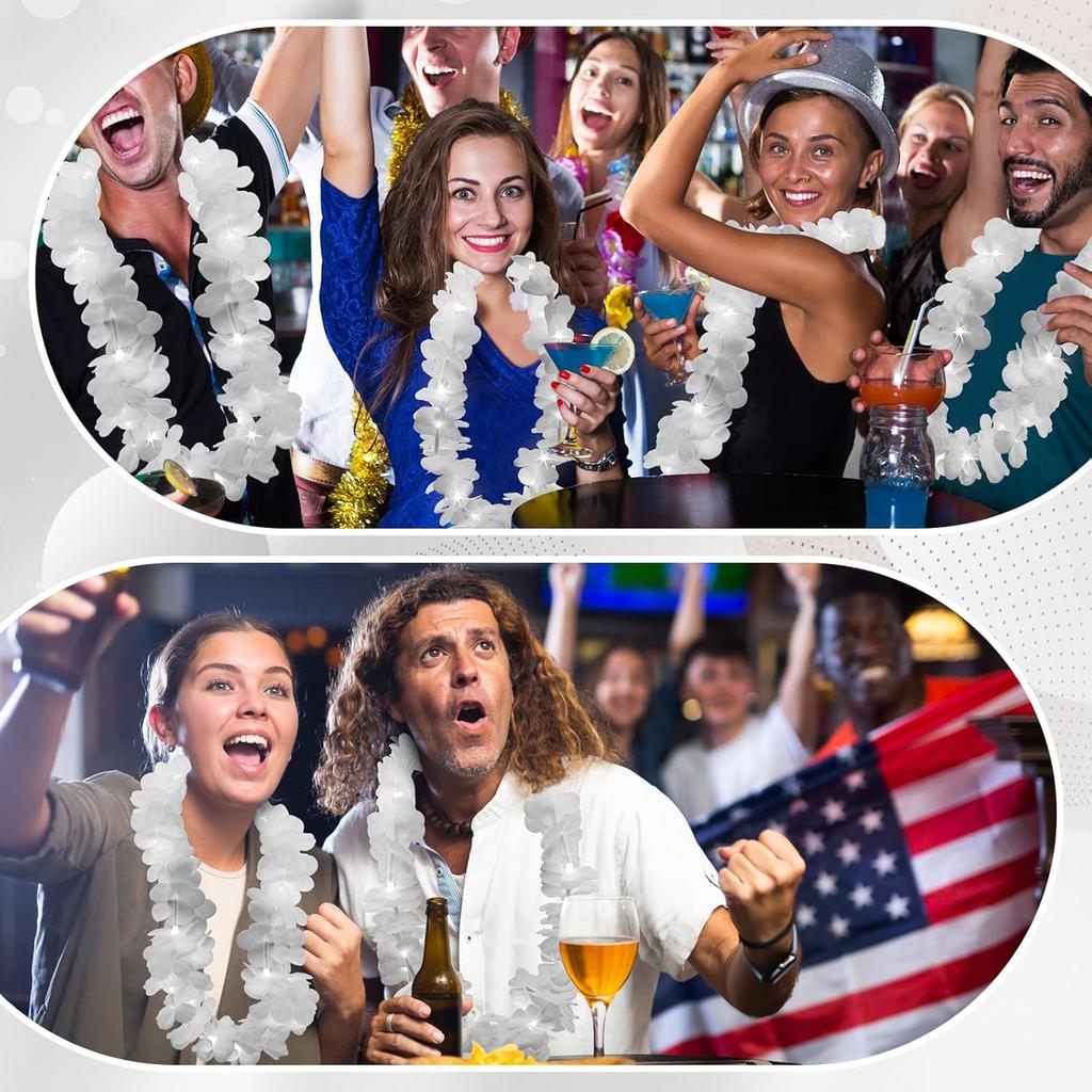 Sherr 48 Pcs LED Hawaiian Leis Light up Flower Leis Necklace with LED Lights Luau Flowers Necklaces for Masquerade Beach Wedding Tropical Themed