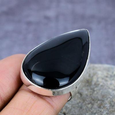 Čierny obsidiánový drahokam ručne vyrábaný 925 strieborný prsteň ako darček pre matku