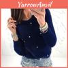 Elegant Women's Plush Beaded Sweater For Versatile Spring And Winter Wear