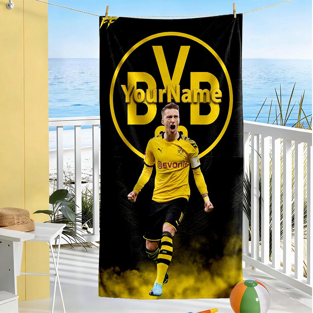 Borussia Dortmund Personalized Text Beach Towel Super Soft Microfiber Quickdry Fabric Perfect for Traveling Yoga Camping and Swimming
