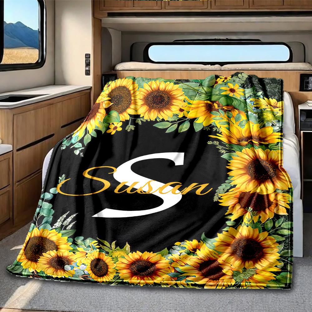 Sunflower Customize Your Name Rv Blanket Comfortable Soft Lightweight Perfect For Travel Camping Picnics Sofas Rvs Bedding Living Room Gift For