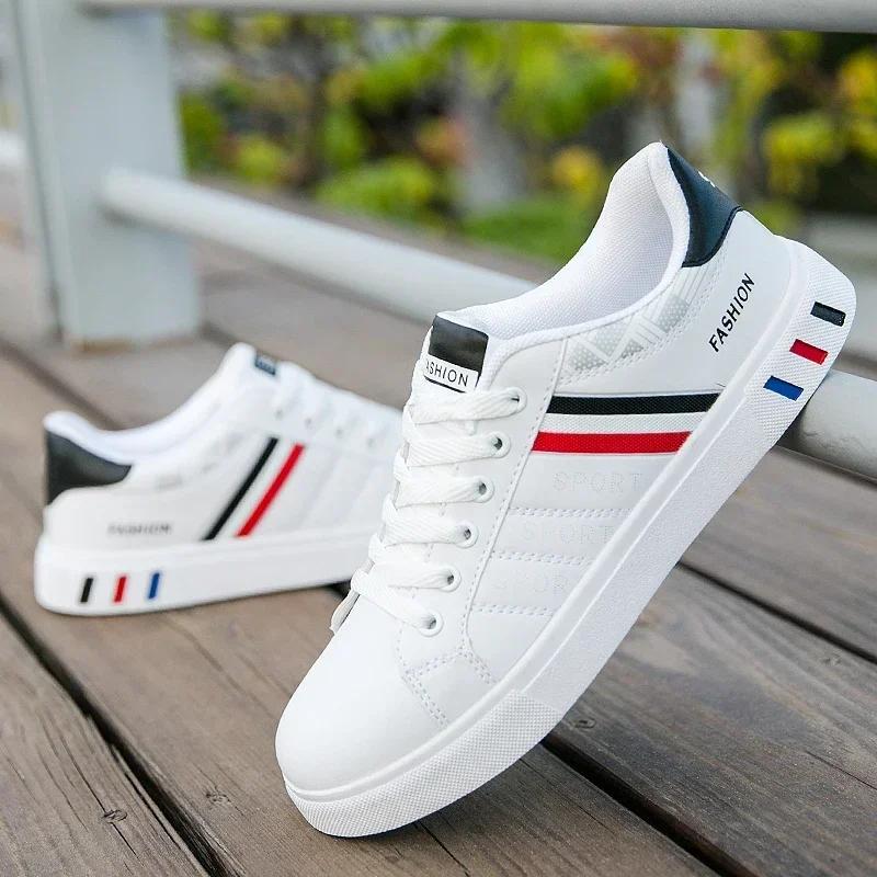 Men Sneakers Casual Shoes Men Flats Lightweight PU Leather Breathable Shoe Mens White Sports Shoes