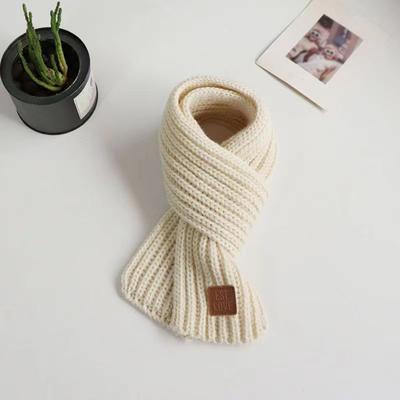 Kids Knitting Scarf Solid Color Thickened Warm Knitted Style Scarf with Faux Leather