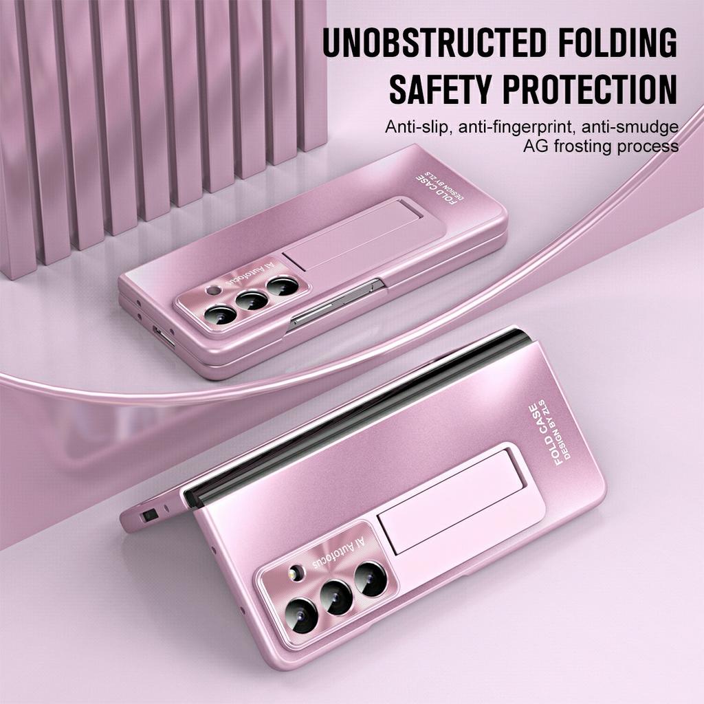 For Samsung Galaxy Z Fold7 5G Case Kickstand Matte PC Phone Cover with Tempered Glass Film