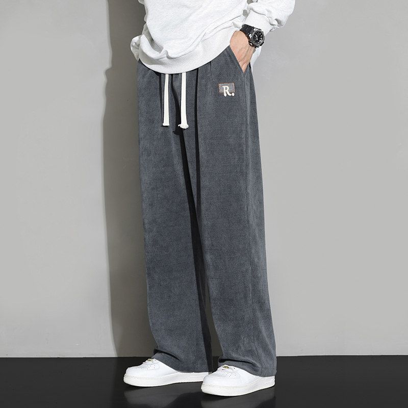 Foreign Trade Surplus Spring and Autumn New Corduroy Casual Pants for Men, Versatile Loose Hong Kong Style Straight-Leg Drawstring Drapey Long Pants