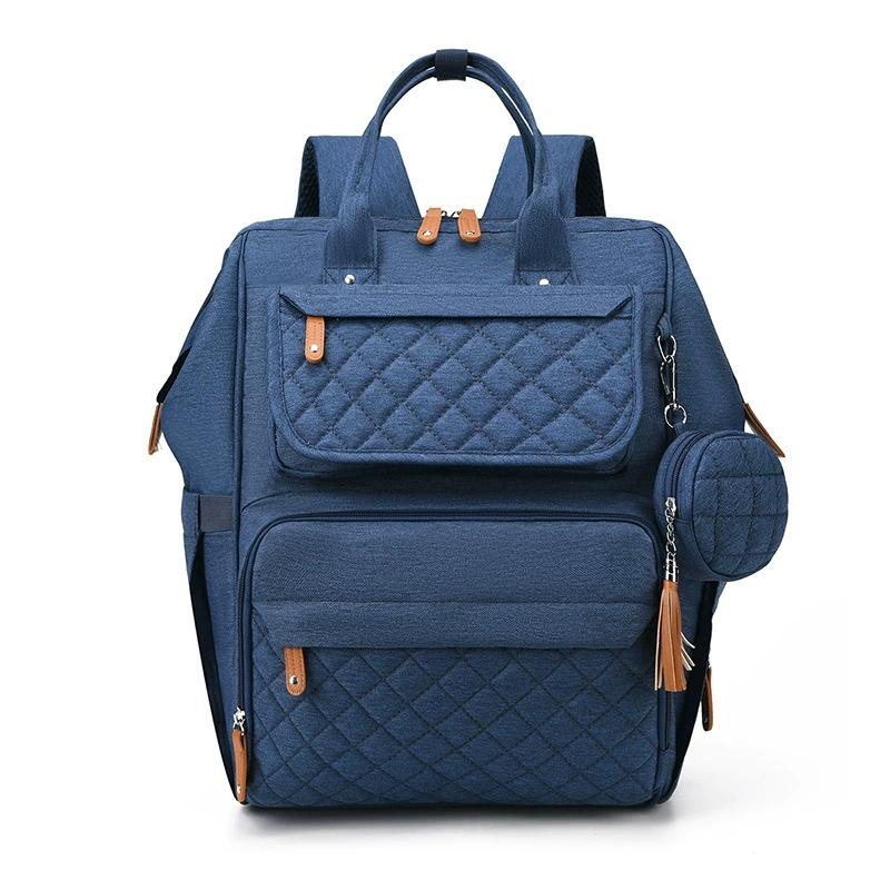 Quilted Pattern Diaper Bag Backpack, Large Capacity Multifunctional Maternity Bag with Stroller Strap, Lightweight Casual Baby Nappy Bag
