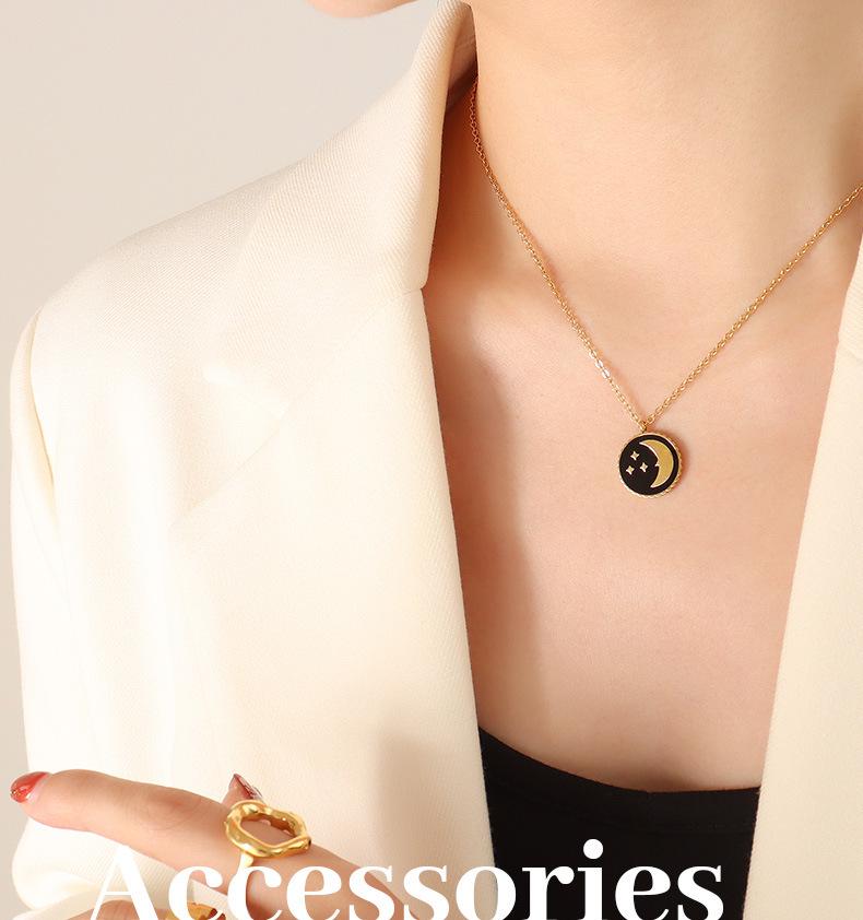 European-American Star Moon Pendant Necklace with Real Gold Electroplating – Simple Style Clavicle Chain Accessory