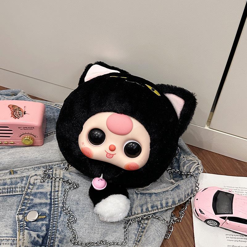 Three Cat Baby Themed Plush Shoulder Bag Outdoor Crossbody Bag Cute Handbag
