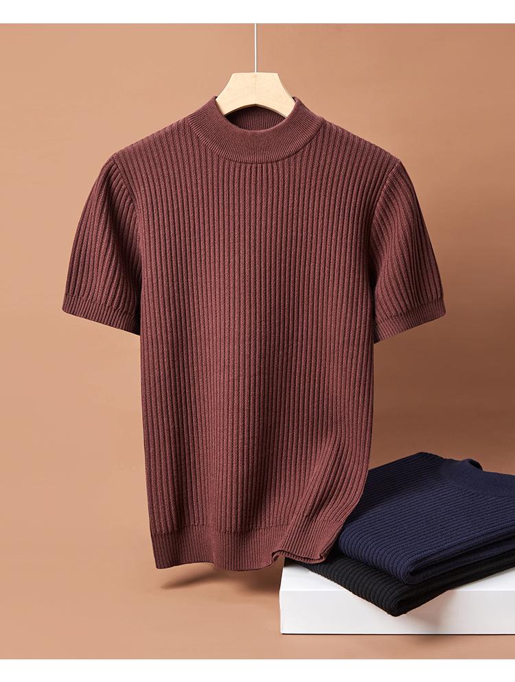 2025 Men's High-End Jacquard Crew Neck Short Sleeve Knitted Sweater – Fashionable & Versatile for Autumn/Winter