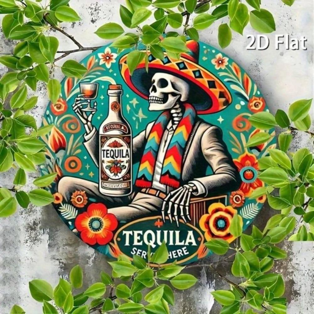 Vintage Round Aluminum Tequila Bar Sign Mexican Style Wall Decor for Home Restaurant