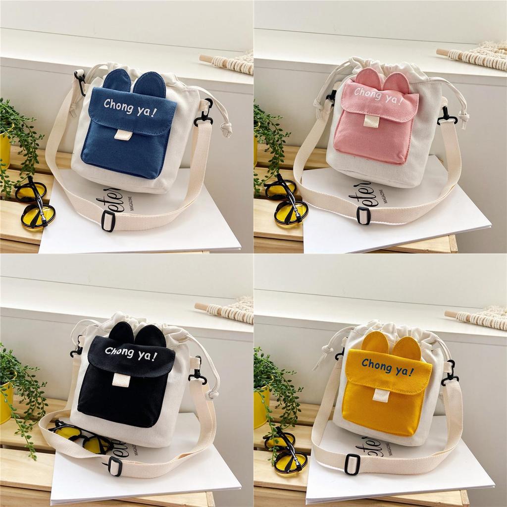 Cute Small Canvas Bucket Bag With Drawstring Closure For Daily Use Girls