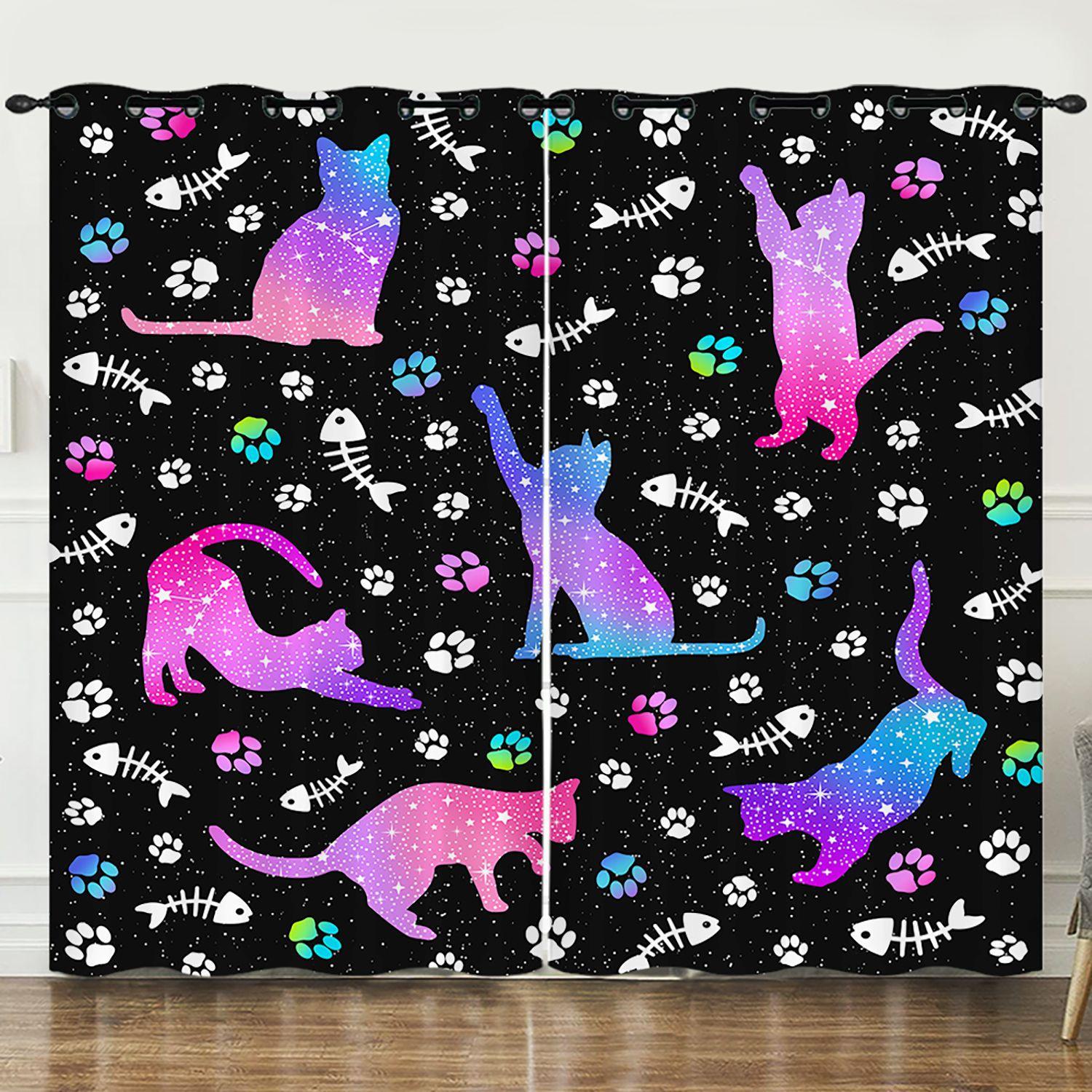 

Штора Кот Мультяшный Бяньму Иллюстрация 3D Цифровая Печать Затемняющая Штора На Люверсах 97cm*114cm*2