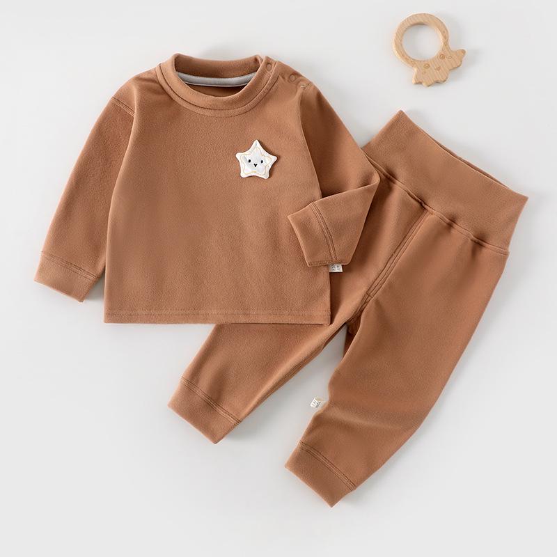 High-Waisted Baby Plush Long Johns Set - Warm Autumn/Winter Underwear for Boys & Girls