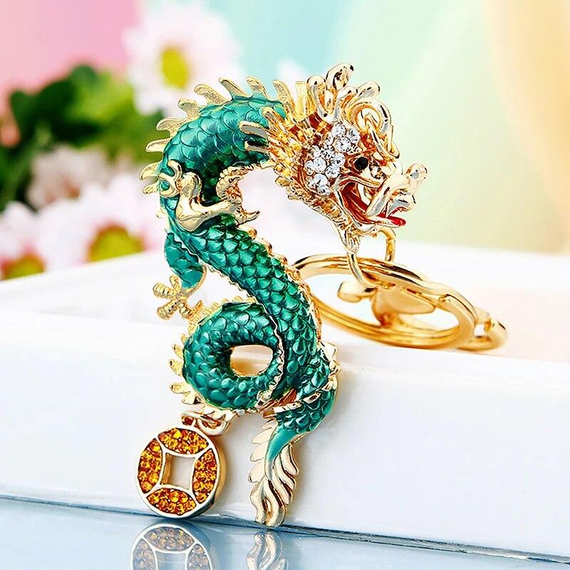 

Женская и мужская сумка, аксессуары, креативный подарочный брелок, мультяшный горный хрусталь, кулон с китайским зодиакальным драконом зелёный