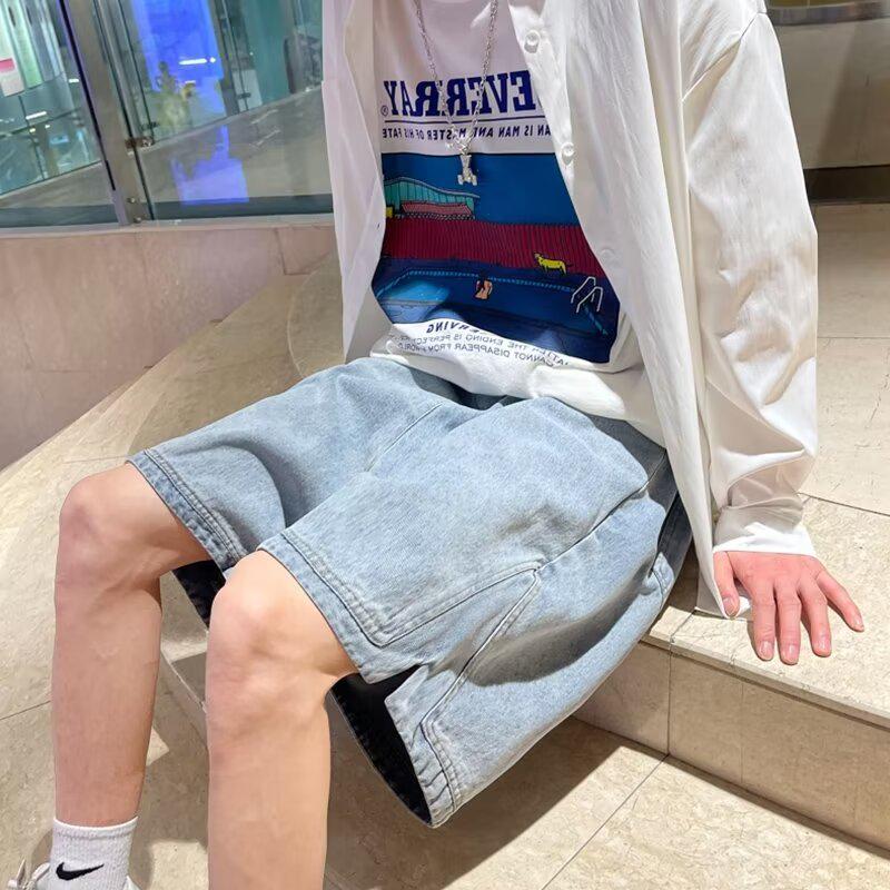 Men's Trendy Wide-Leg Denim Slit Shorts - Summer Thin Straight-Leg Mid-Length Loose-Fit High Street Fashion.