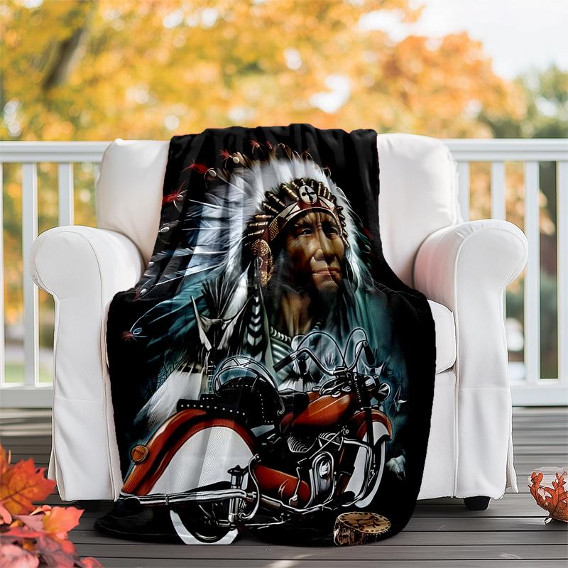 Indian Motorcycle Flannel Blanket Soft All-Season Throw, Design for Camping, Car Travel, Hiking Sofa, Bed, Office Perfect Gift for Parties